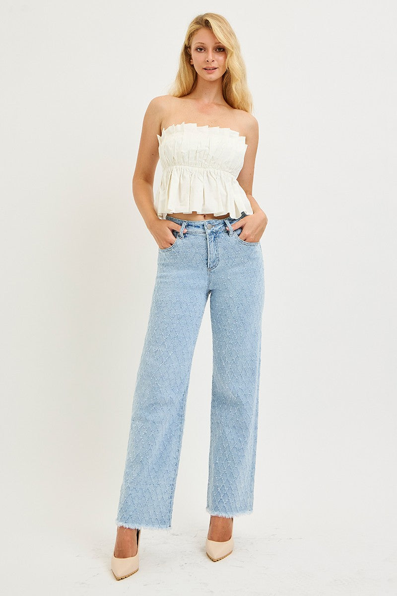 TC HR Ankle Straight Textured Jeans