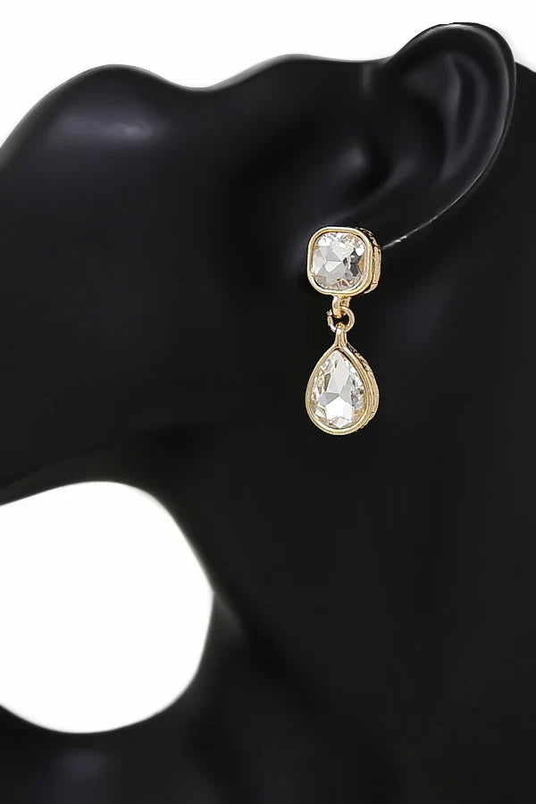 Teardrop & Cushion Cut Crystal Drop Earrings