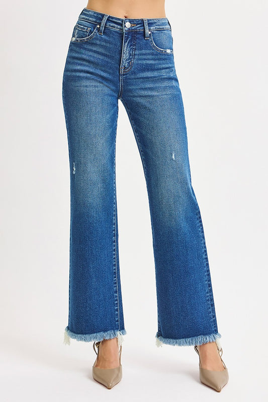 Thea TC Mid Rise Ankle Straight Fray Hem Jeans