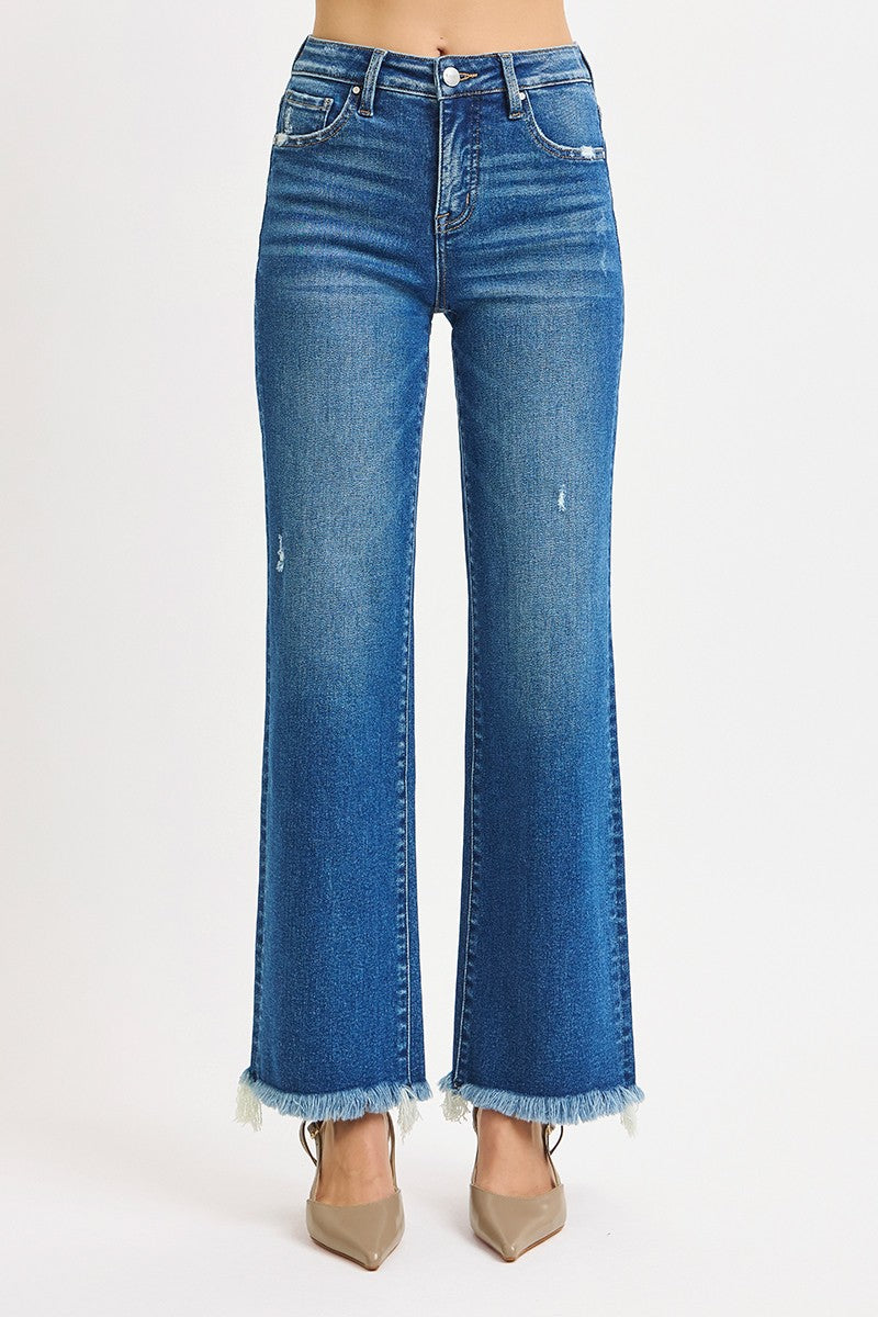 Thea TC Mid Rise Ankle Straight Fray Hem Jeans