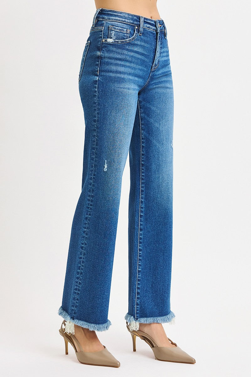 Thea TC Mid Rise Ankle Straight Fray Hem Jeans