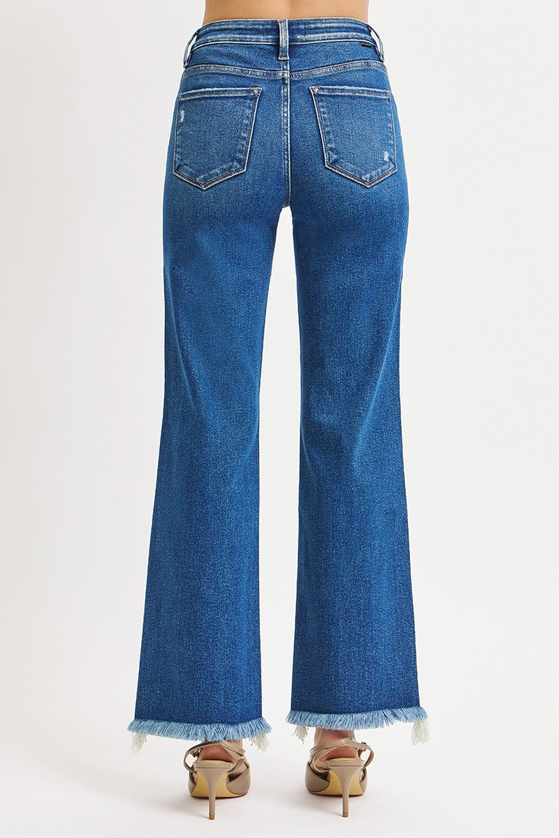 Thea TC Mid Rise Ankle Straight Fray Hem Jeans