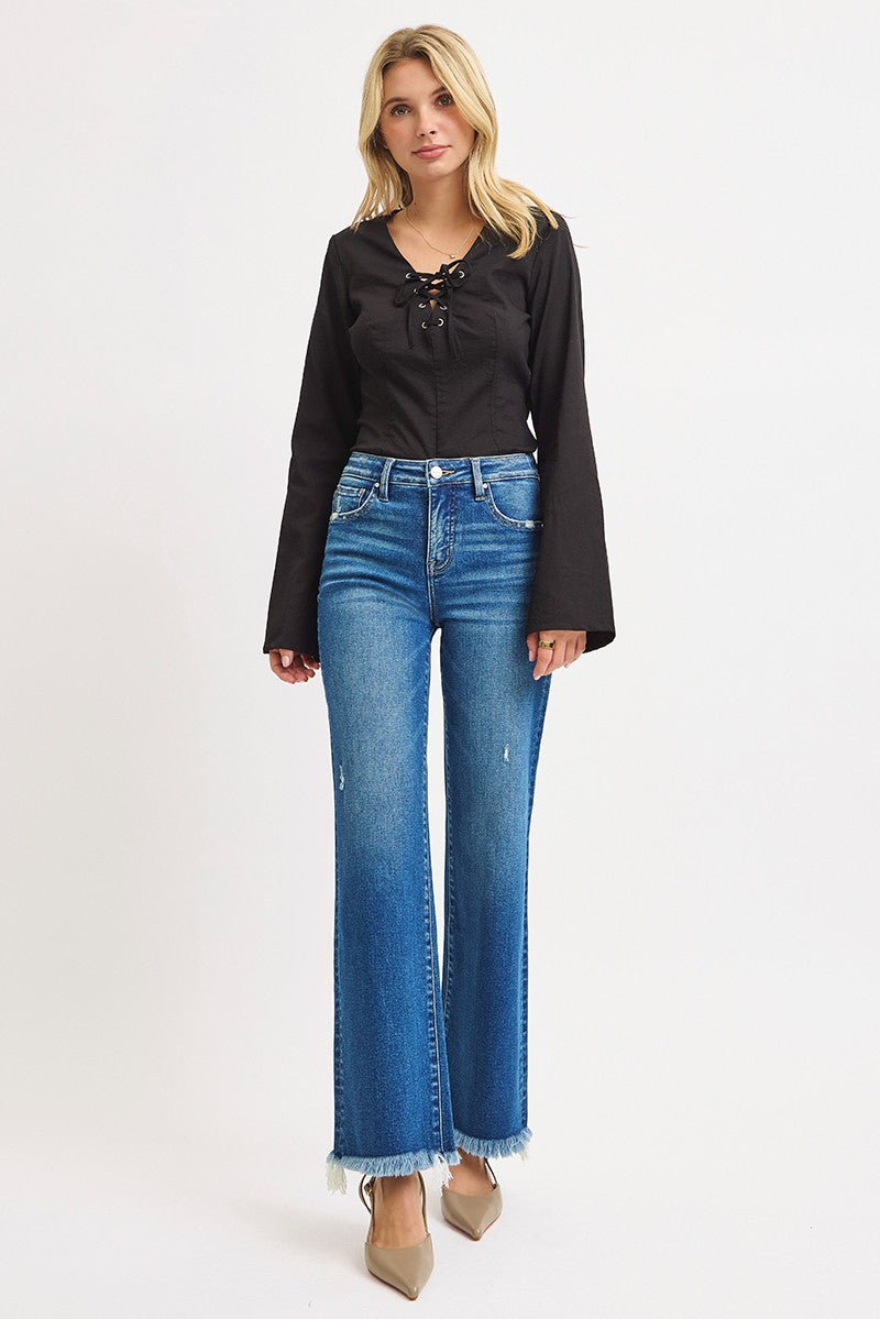 Thea TC Mid Rise Ankle Straight Fray Hem Jeans