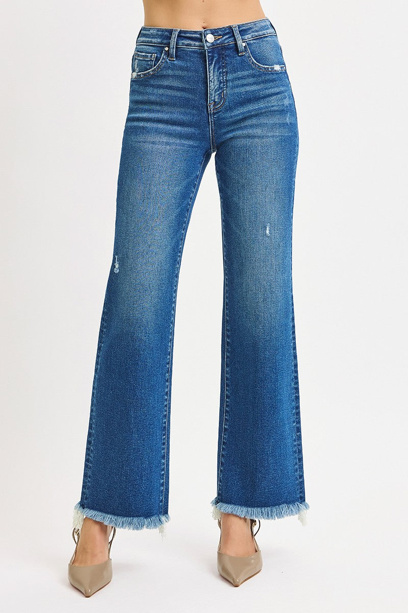 Thea TC Mid Rise Ankle Straight Fray Hem Jeans