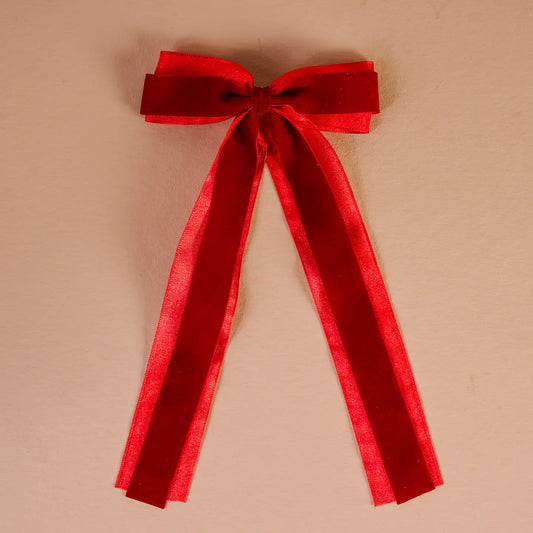 Velvet Luxe Layered Hair Bow-Red