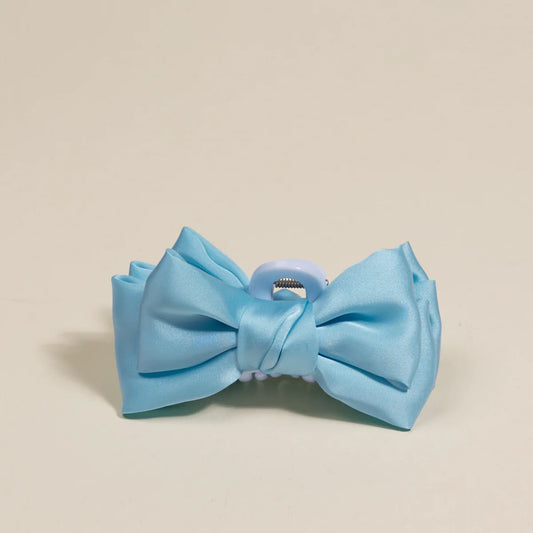 Mini Satin Bow Claw Clip-Blue