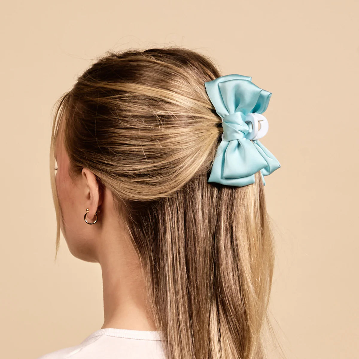 Mini Satin Bow Claw Clip-Blue