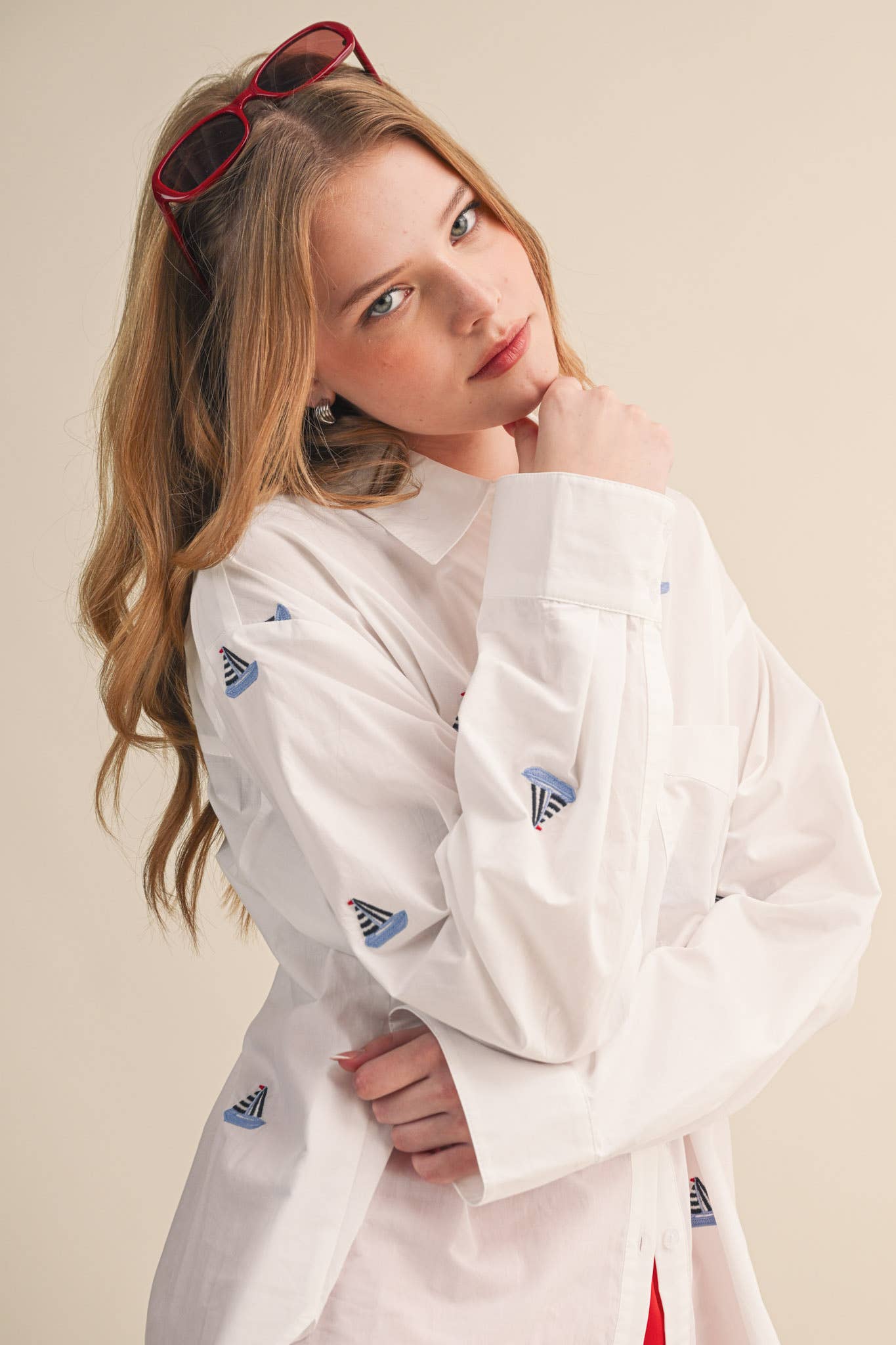 Sailboat Embroidered Button Down Shirt