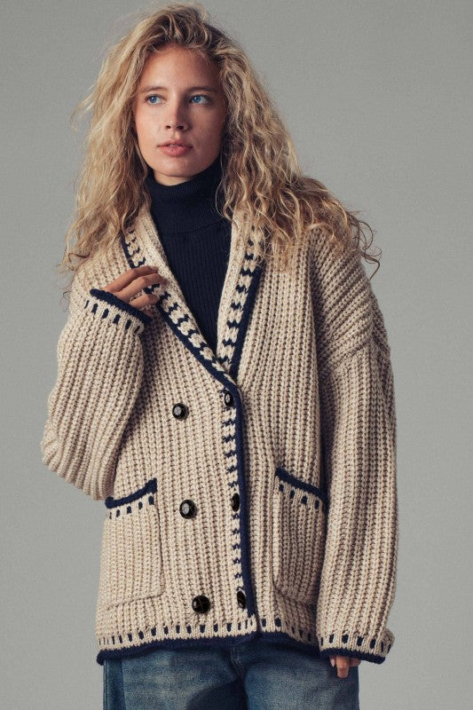 Chunky Knit Cardigan w/ Stitch Details