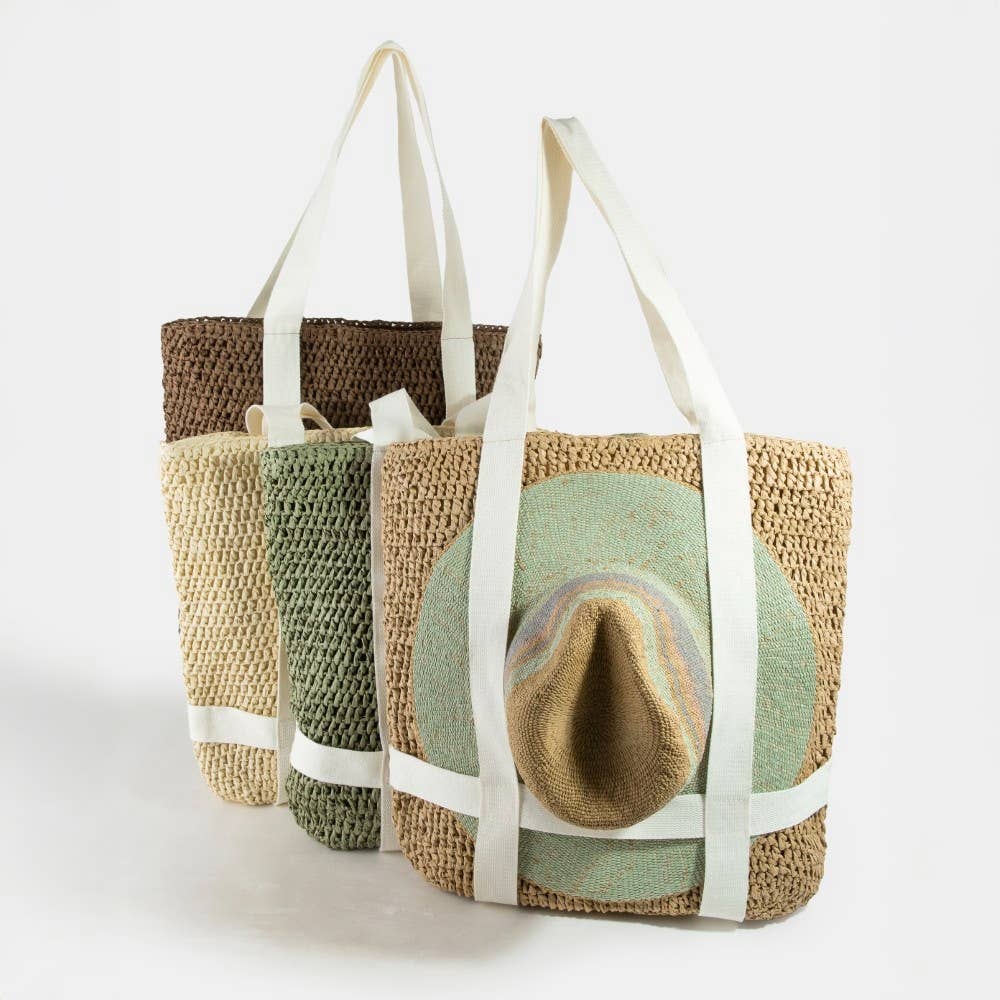 Straw Braided Hat Carrier Tote Bag