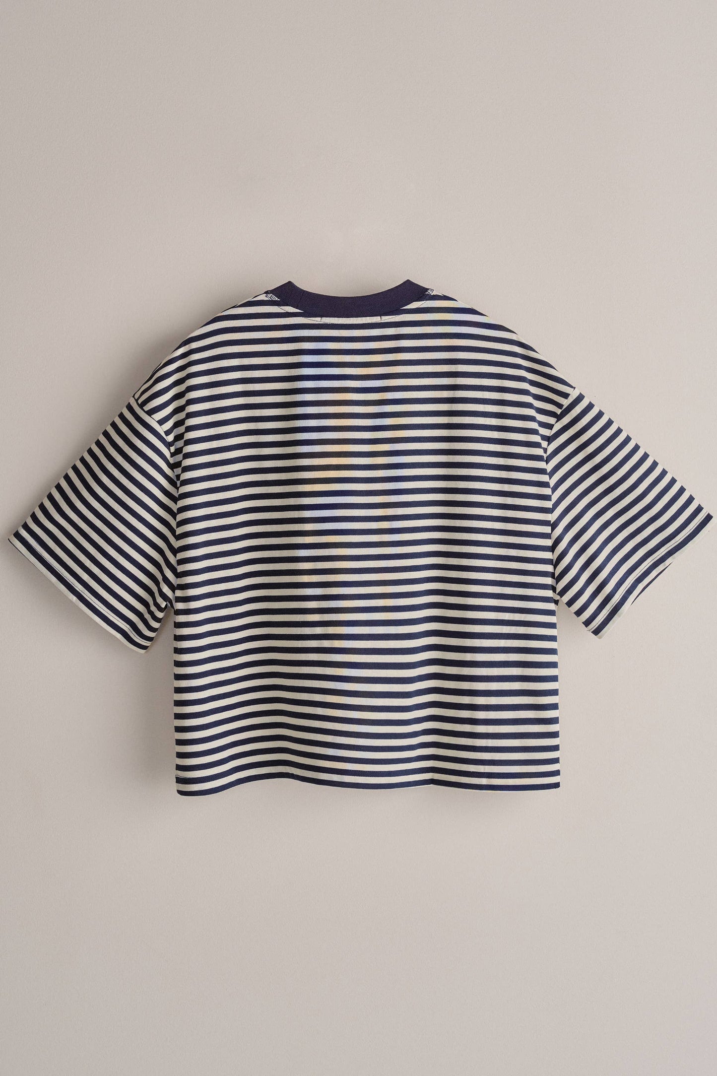 Oversized Striped Contrast Neck Boxy Tee