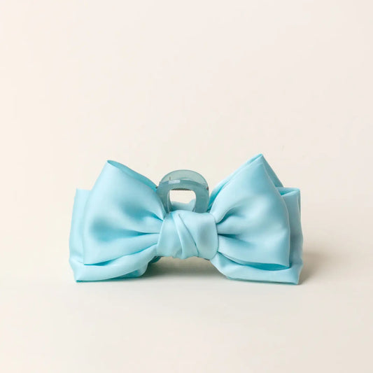 satin bow claw clip-blue
