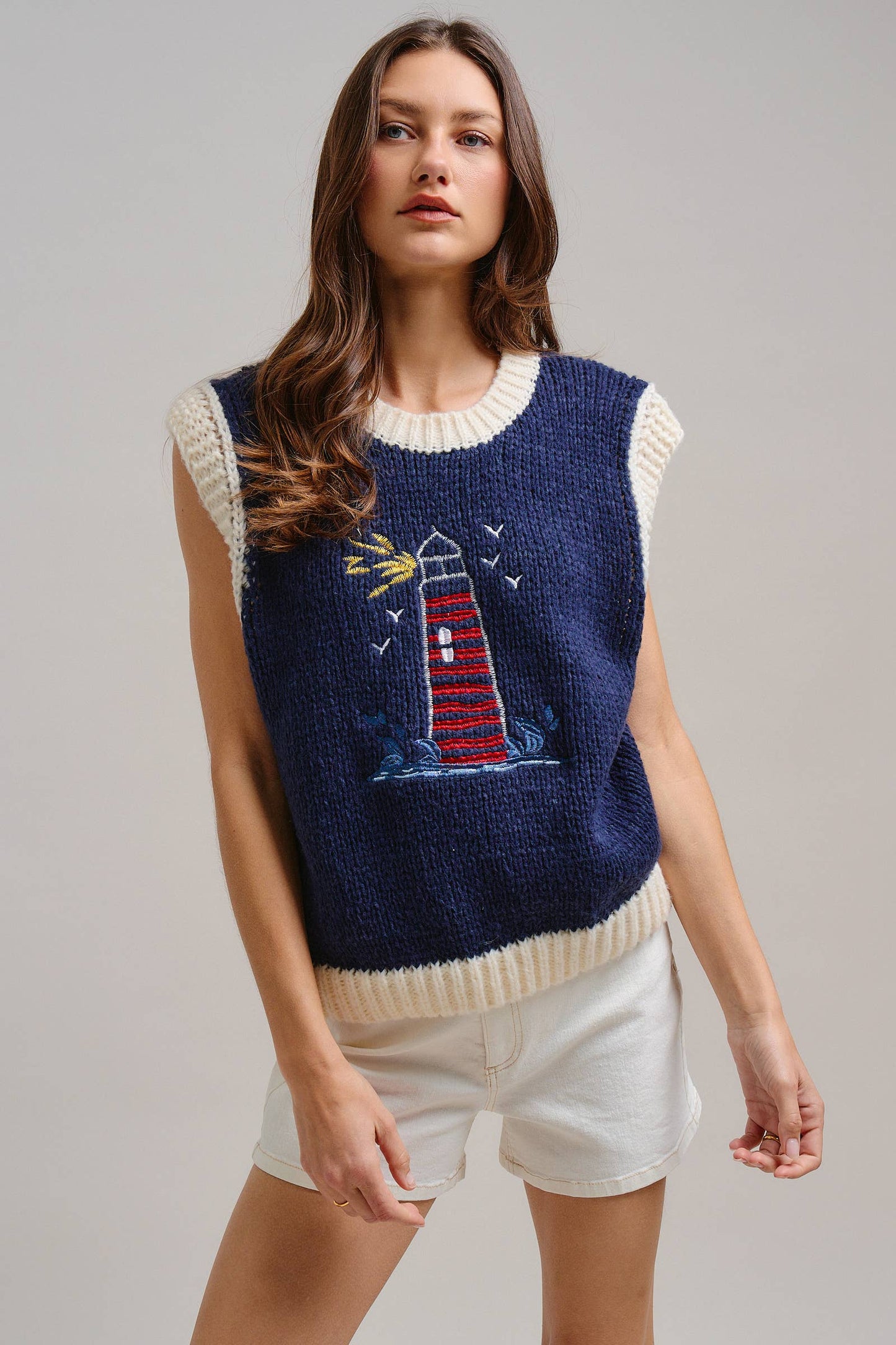 Preppy Lighthouse Graphic Sweater Vest