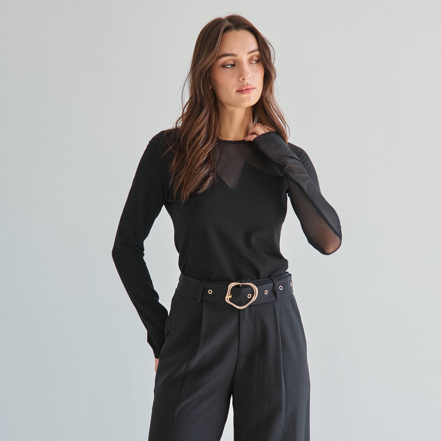 semi sheer long sleeve top