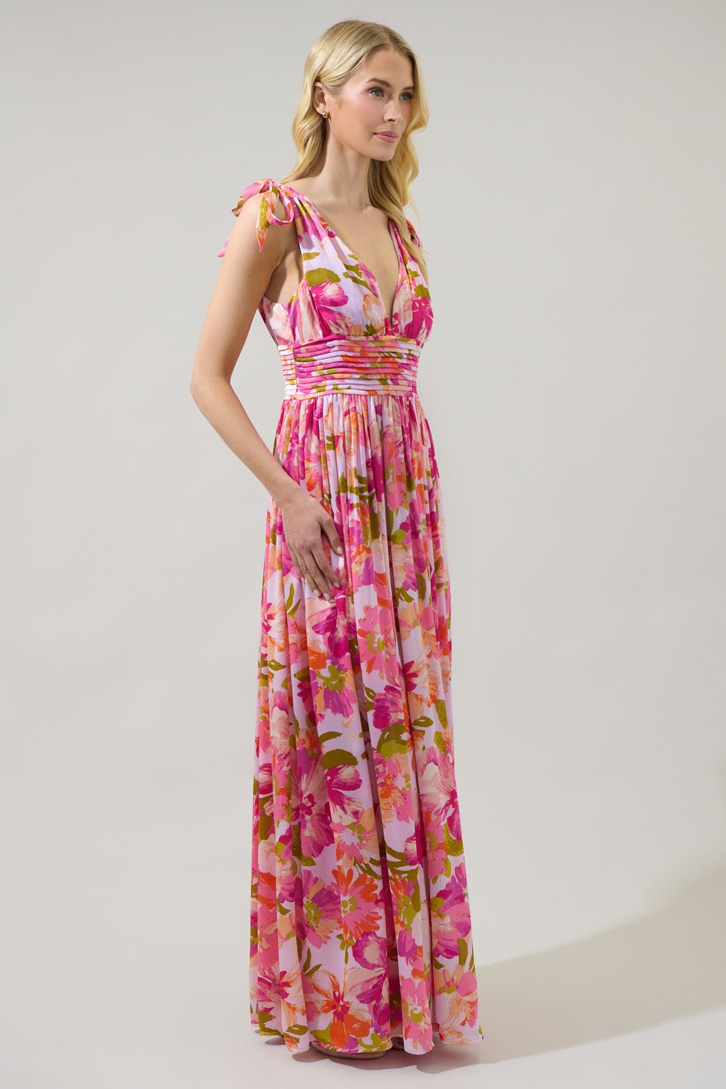 abigal floral pleated maxi dress
