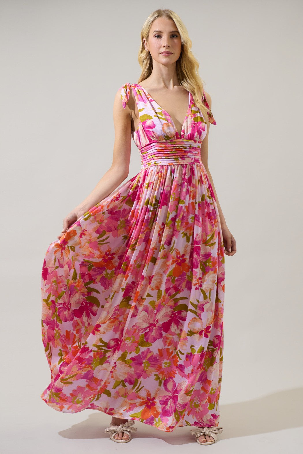 abigal floral pleated maxi dress