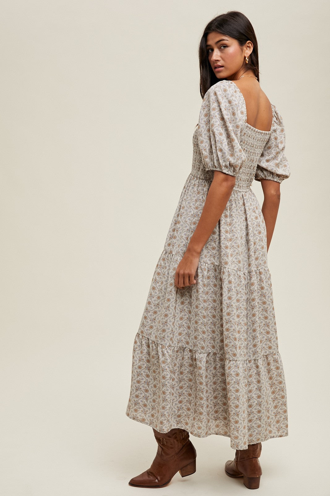 Abstract Tiered Midi Dress