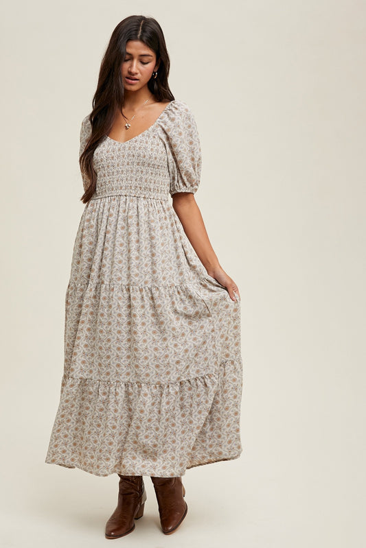 Abstract Tiered Midi Dress