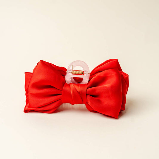 Satin Bow Claw Clip–Red