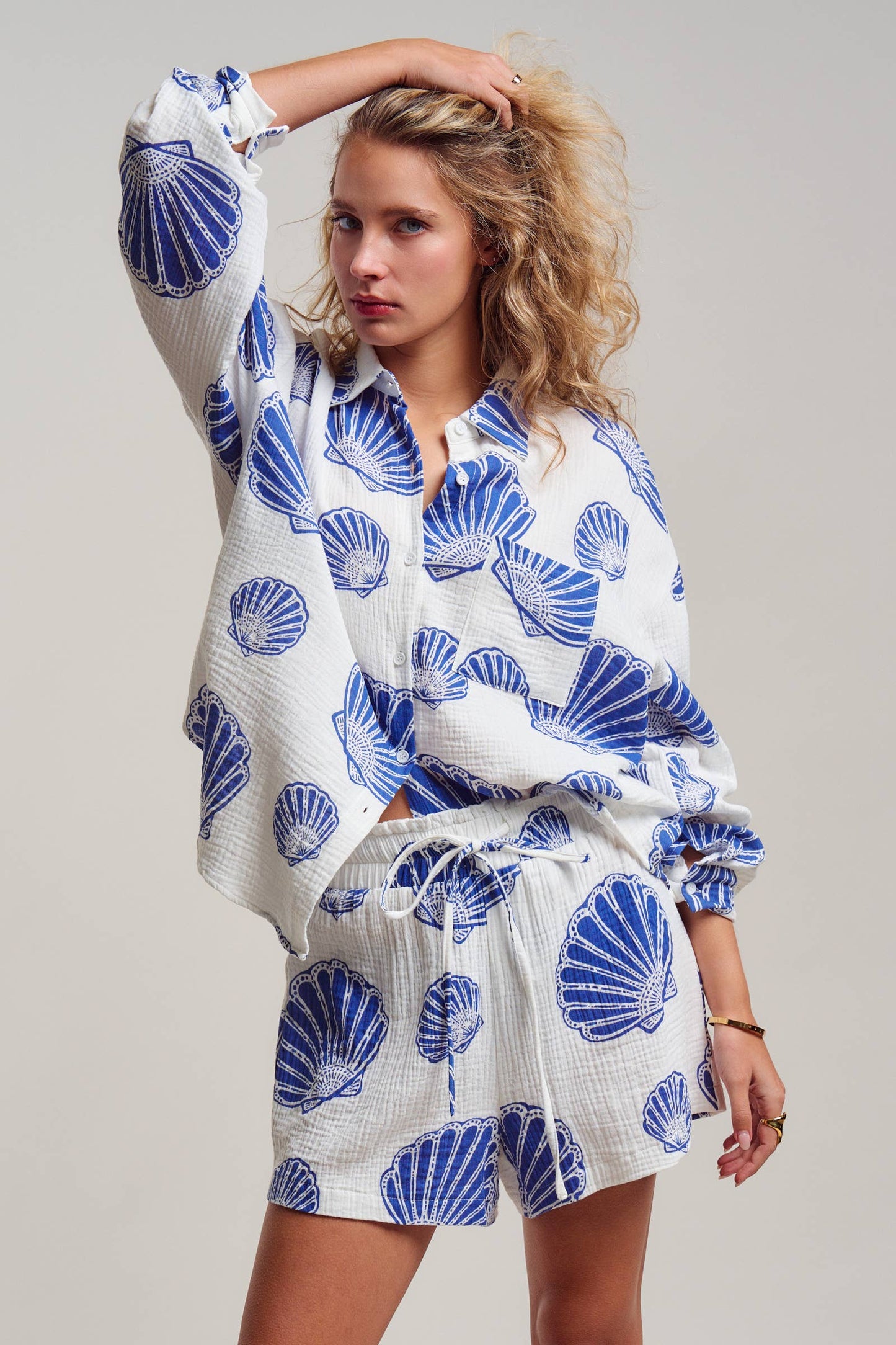 Seaside Blue Shell Cotton Gauze Shirt & Short Set