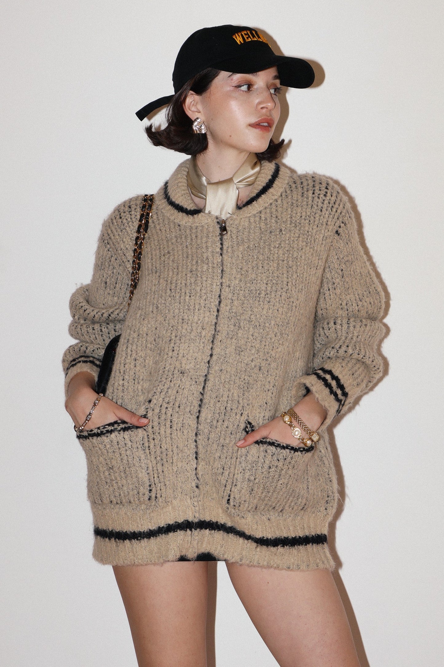 apres textured zip cardigan