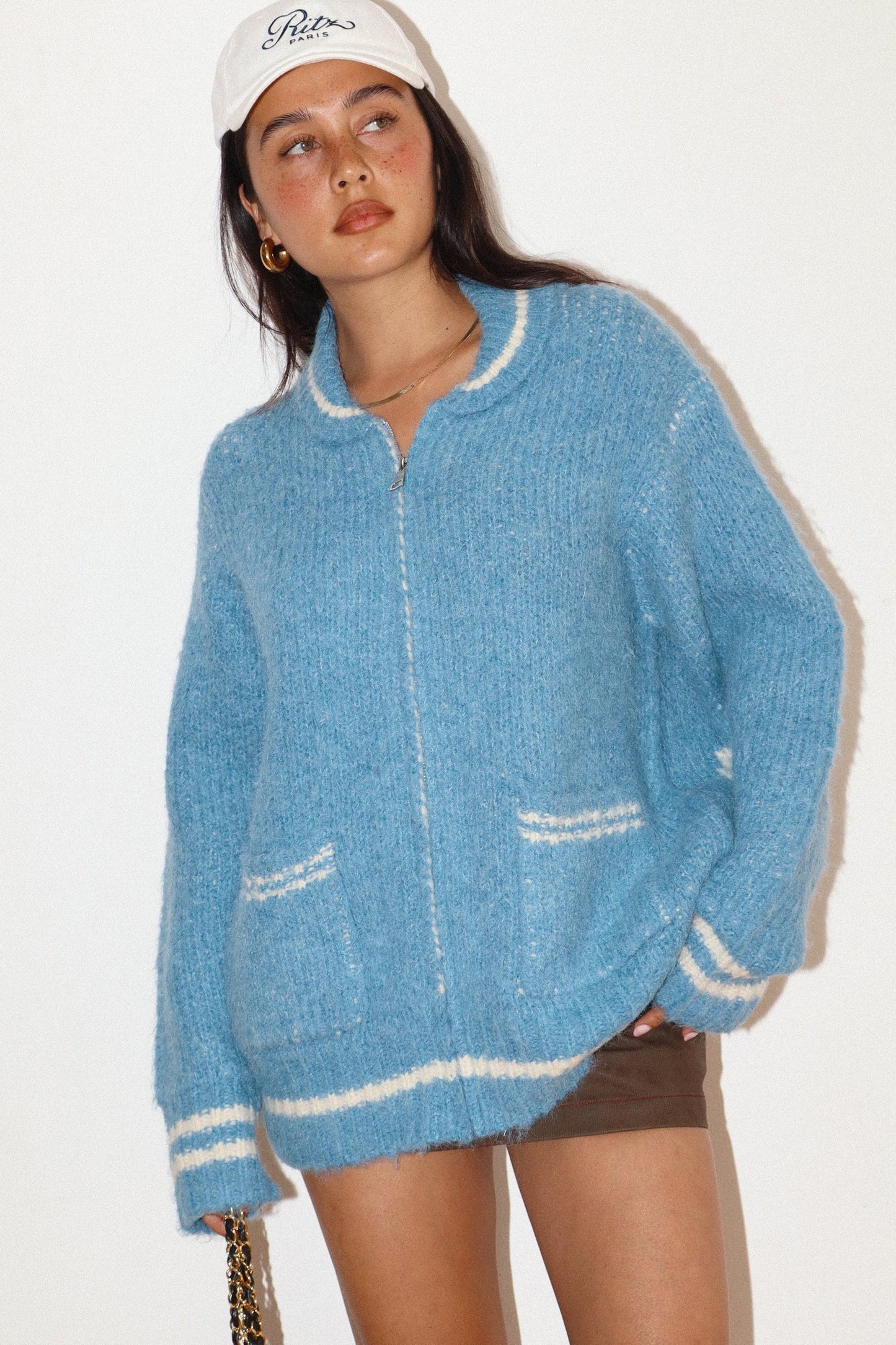 apres textured zip cardigan