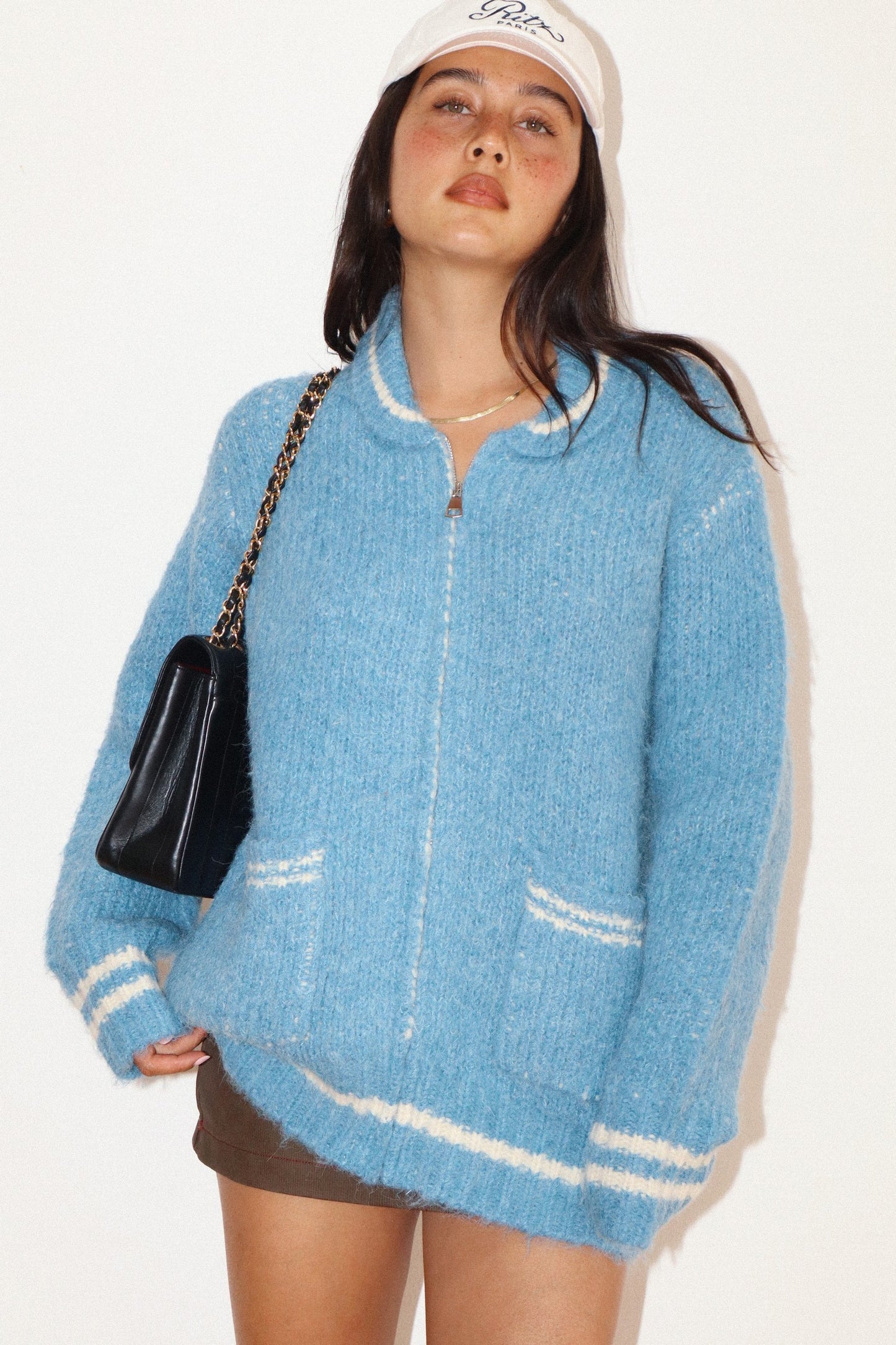 apres textured zip cardigan