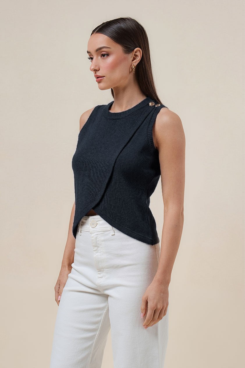 asymmetrical faux wrap knit top