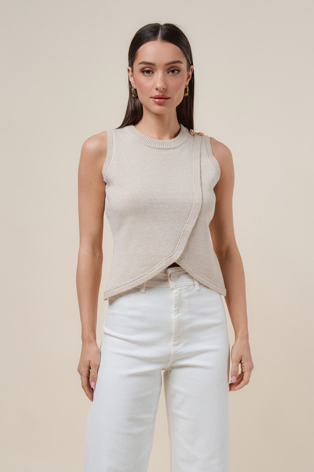 asymmetrical faux wrap knit top