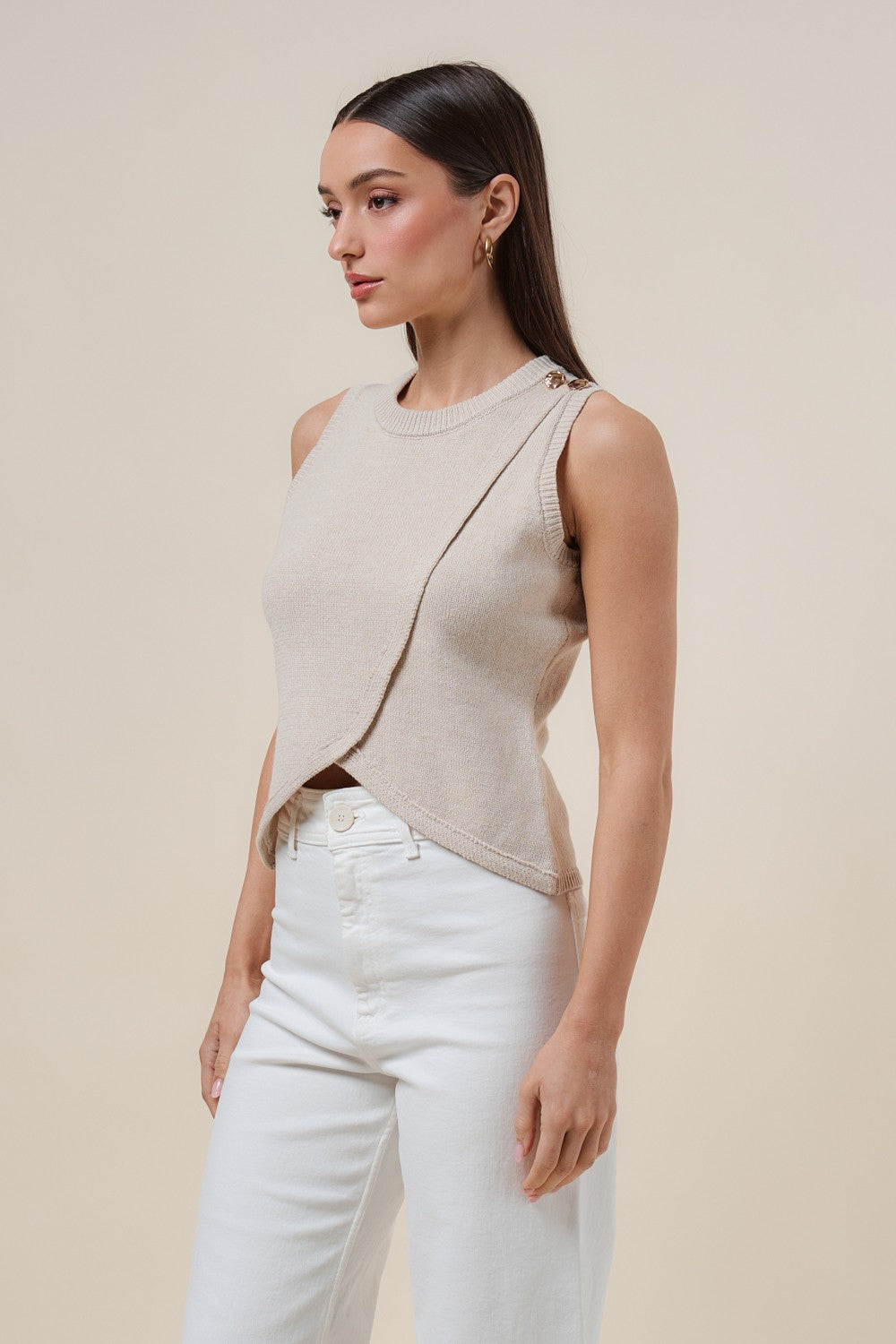 asymmetrical faux wrap knit top