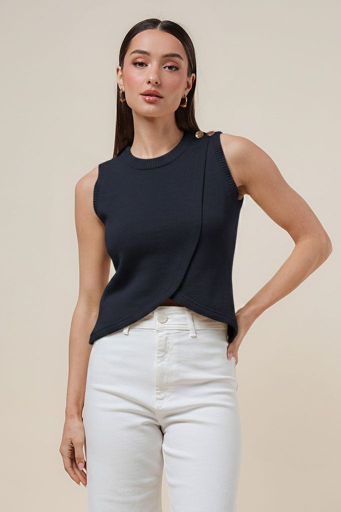 asymmetrical faux wrap knit top