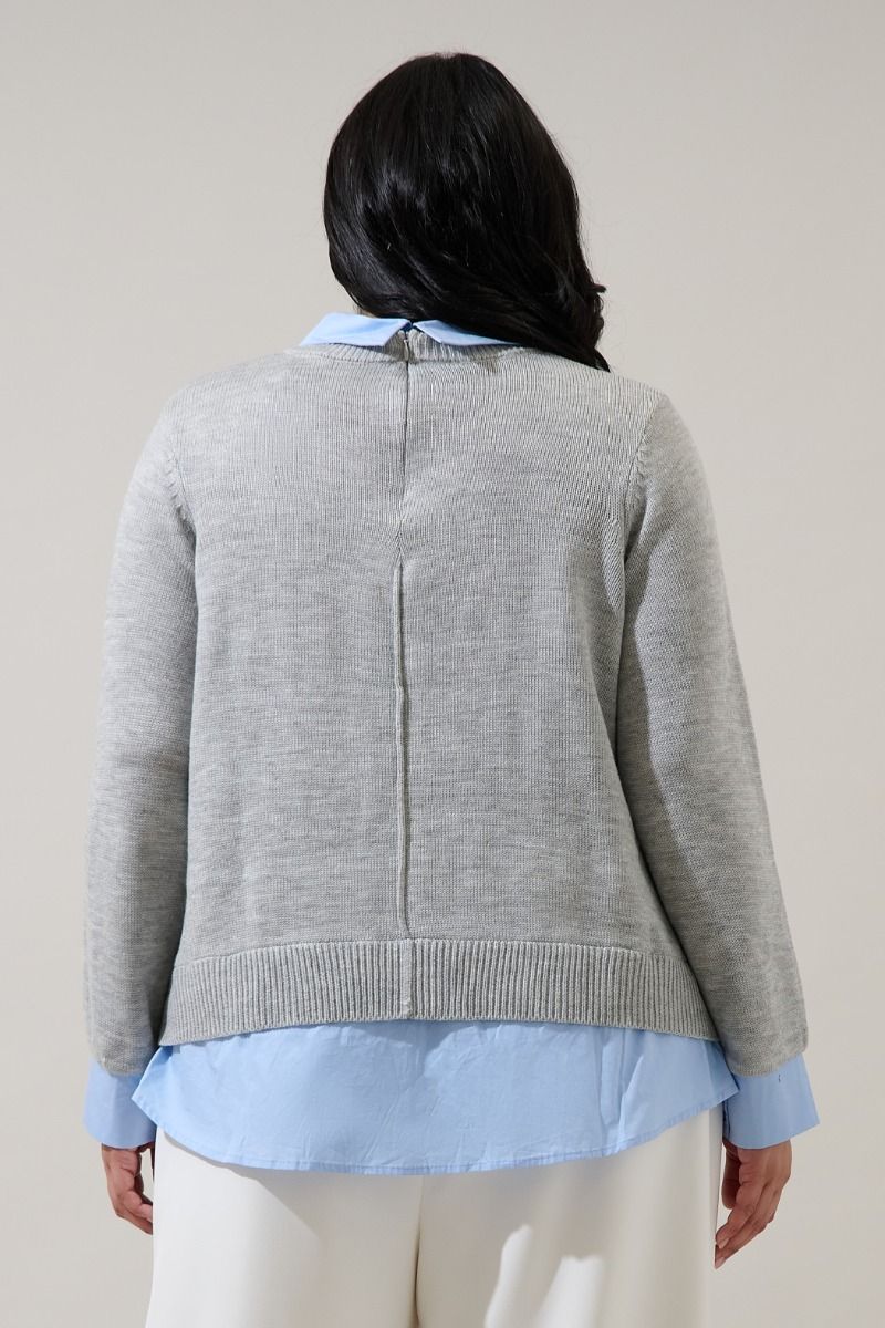 azira mixed media collared sweater-curvy