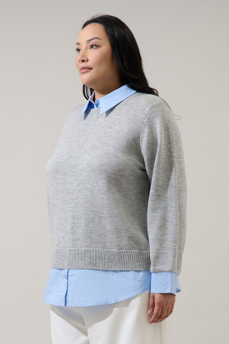 azira mixed media collared sweater-curvy