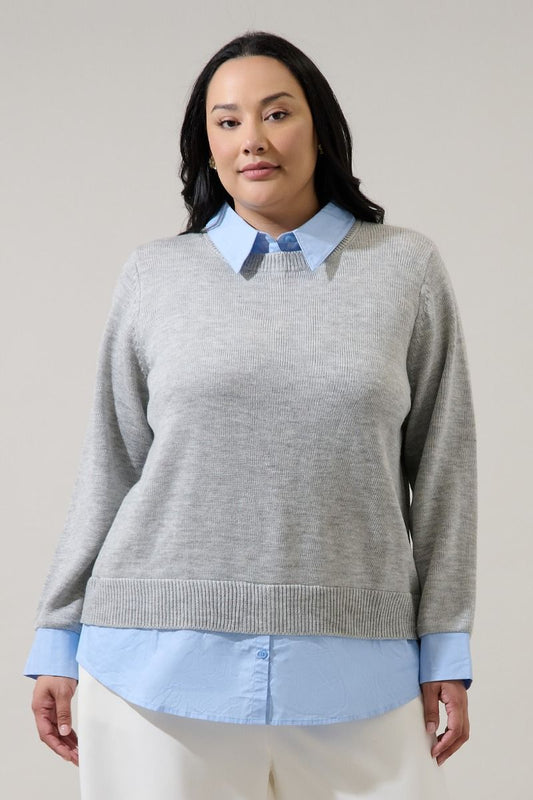 azira mixed media collared sweater-curvy