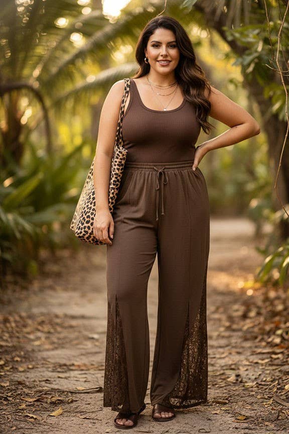 lace panel wide leg pants-curvy