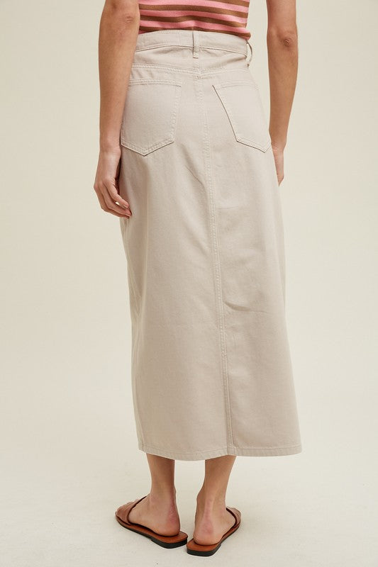 Denim Midi Skirt With Front Slit