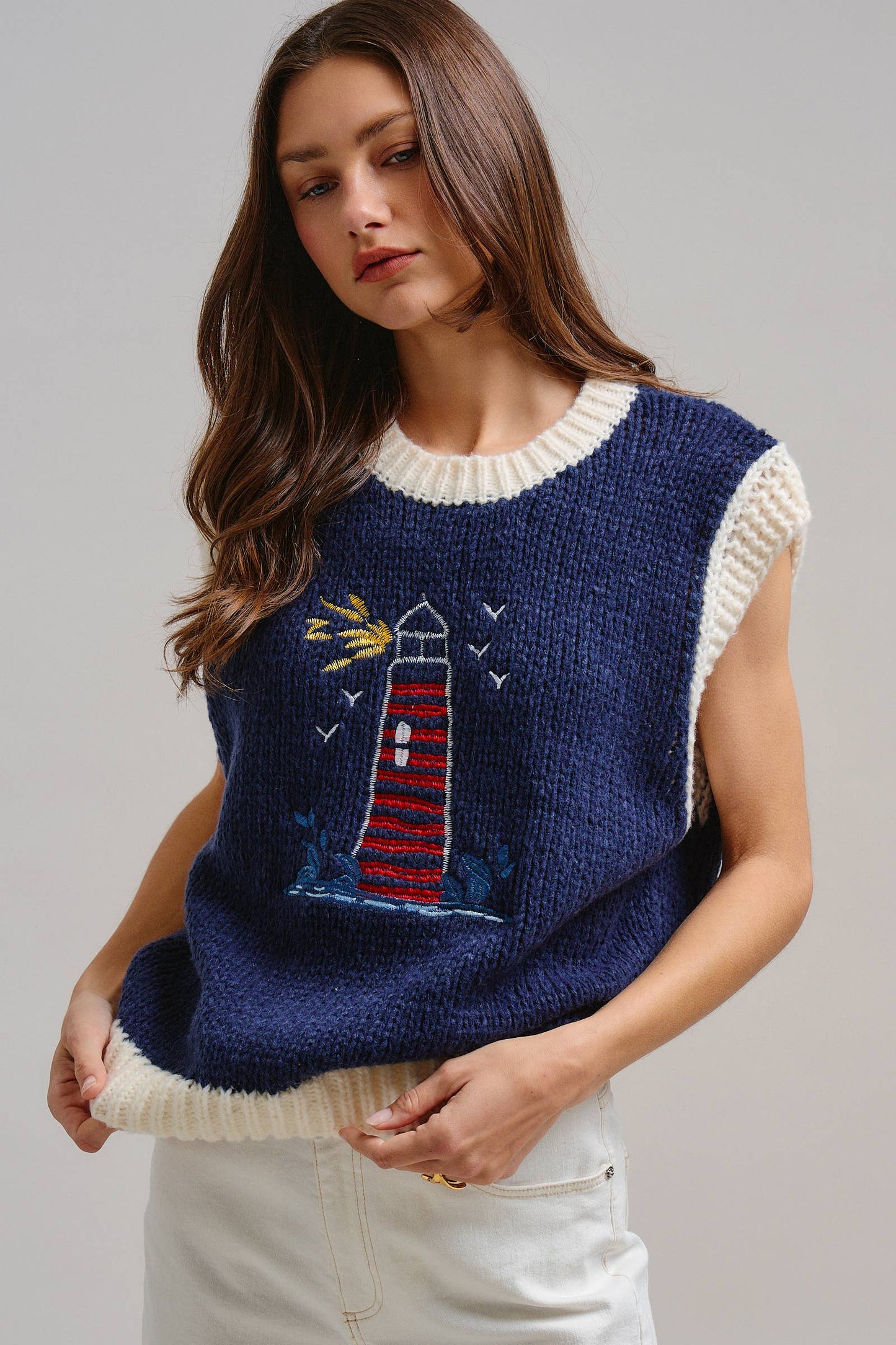 Preppy Lighthouse Graphic Sweater Vest