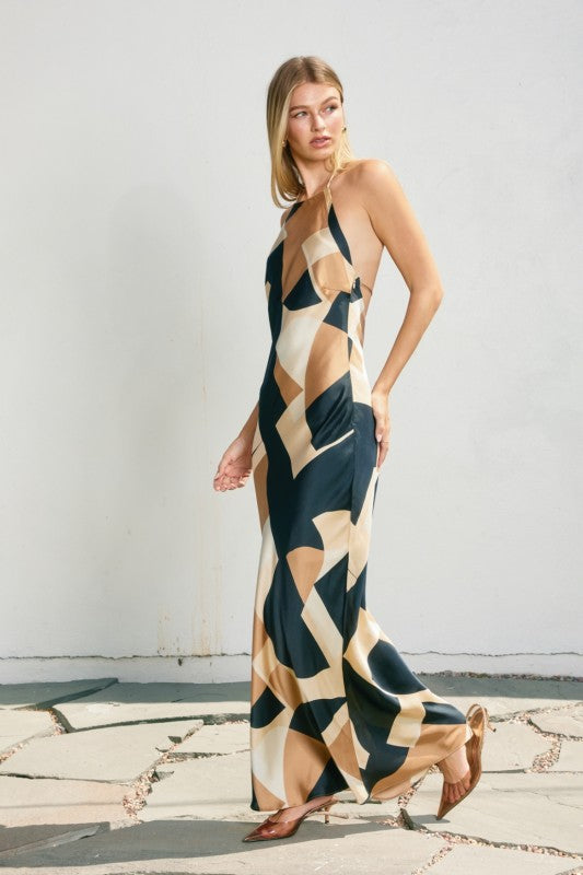 First Class Open Back Halter Maxi Dress