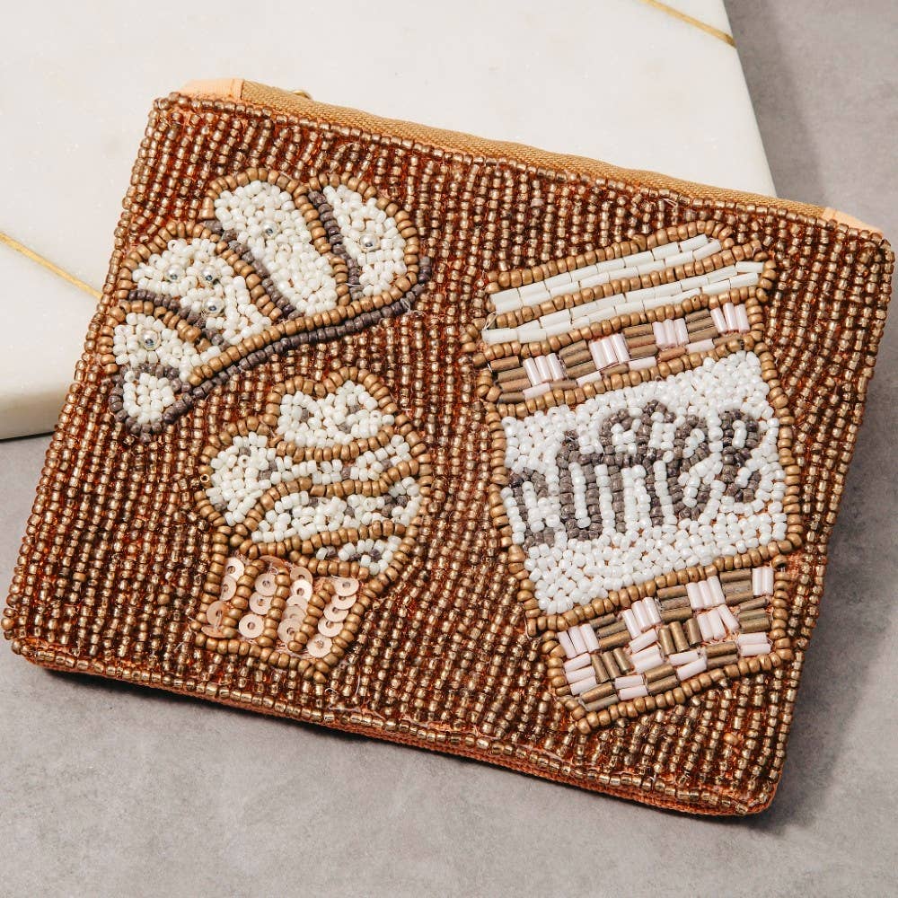 Coffee And Pastries Seed Beaded Coin Purse