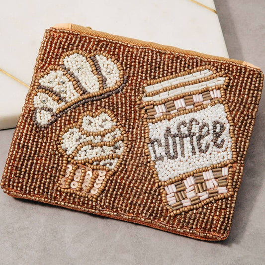 Coffee And Pastries Seed Beaded Coin Purse