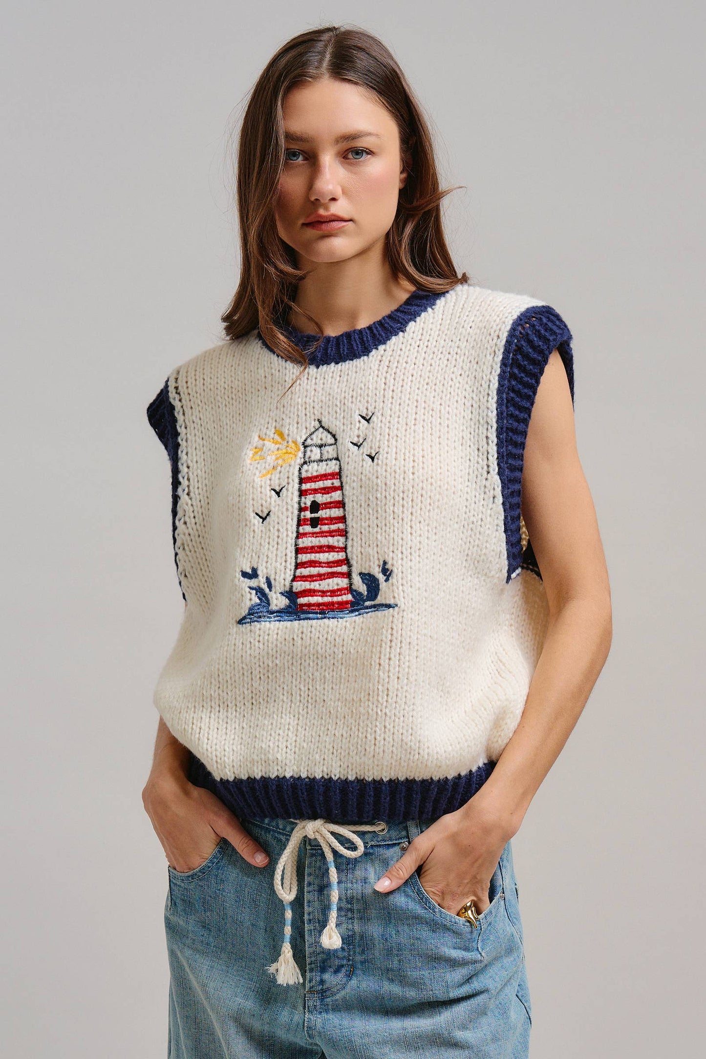 Preppy Lighthouse Graphic Sweater Vest
