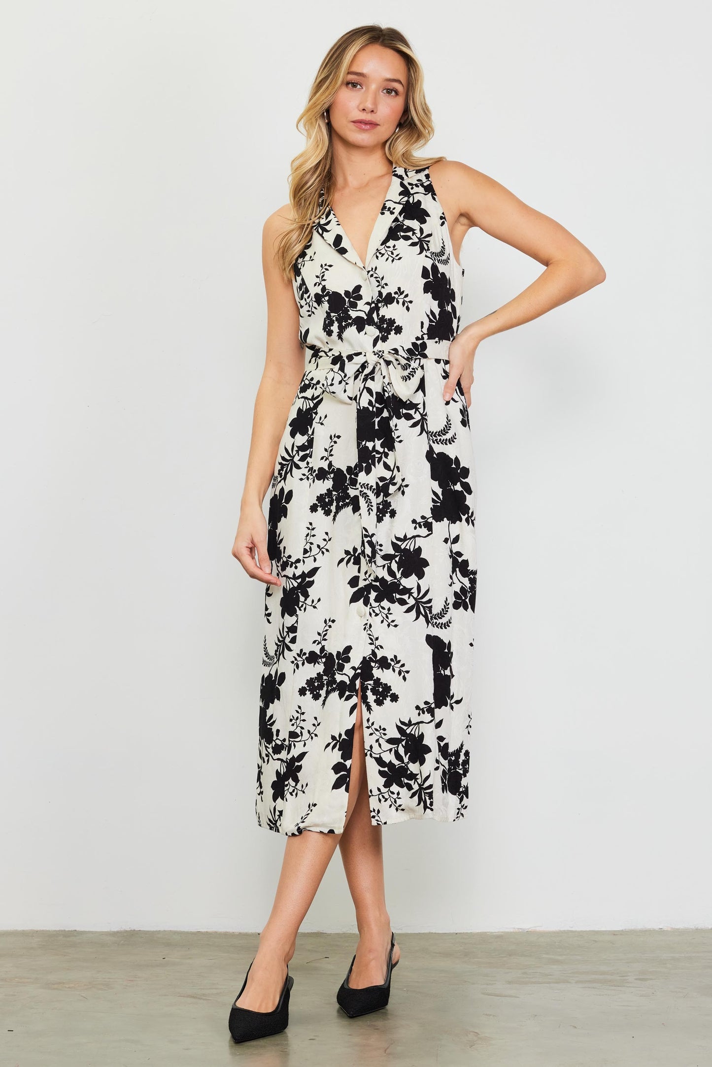 b&w printed sleeveless dress