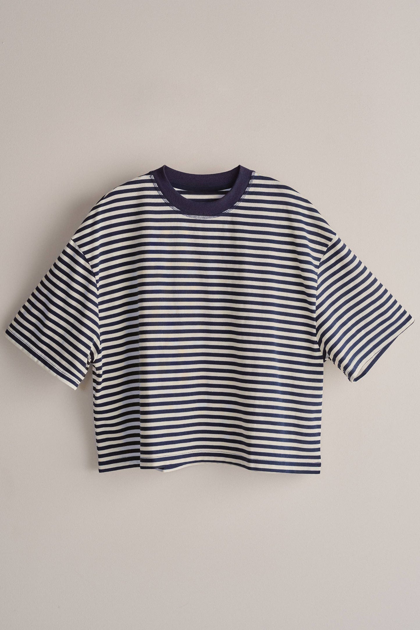 Oversized Striped Contrast Neck Boxy Tee