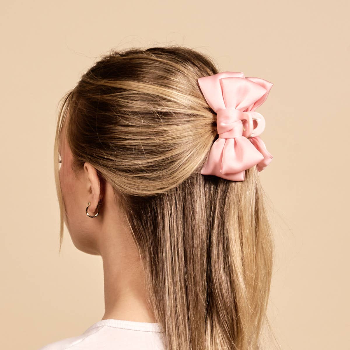 Mini Satin Bow Claw Clip–Blush