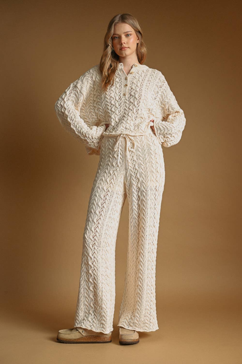 Cable Sweater Wide Leg Pants