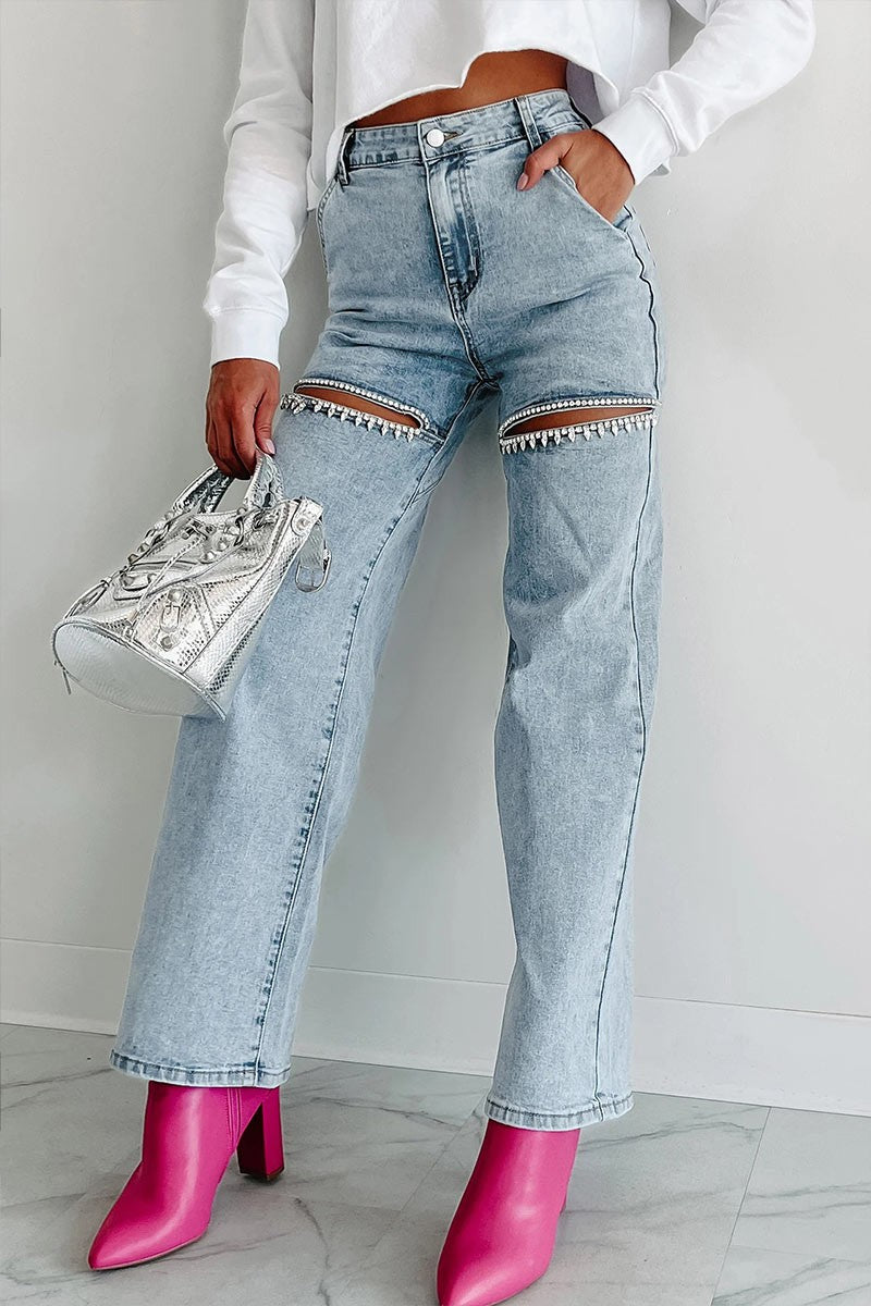 bejeweled cutout jeans