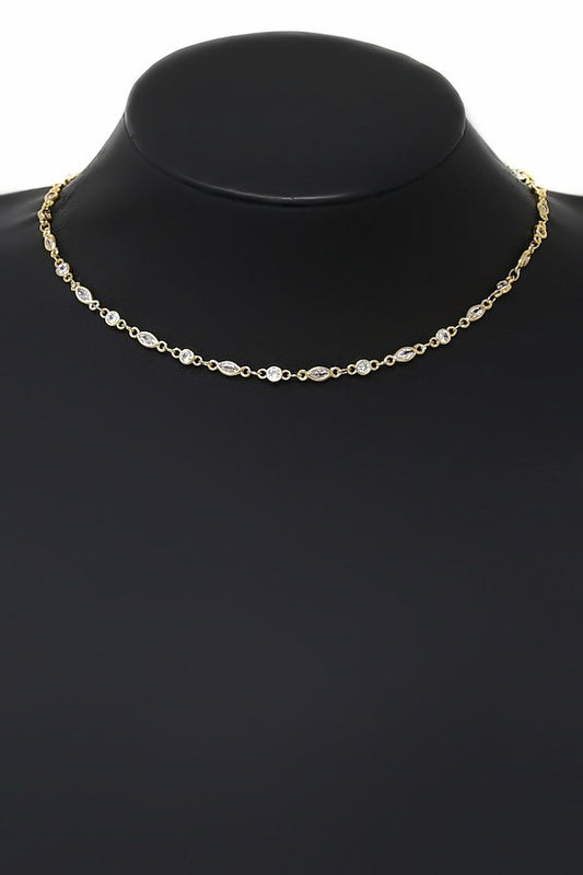 bezel and marquise cz stone necklace