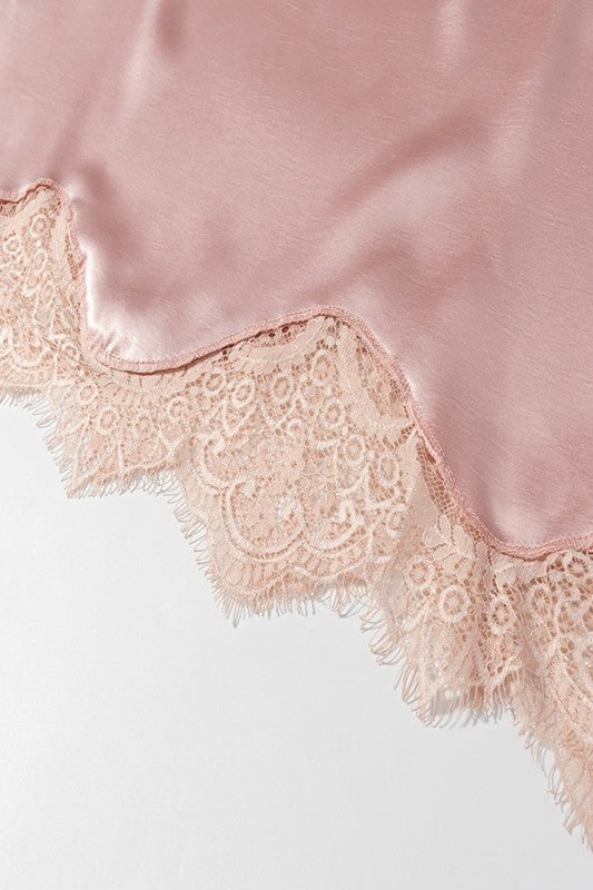 Lace Trim Satin Mini Skirt