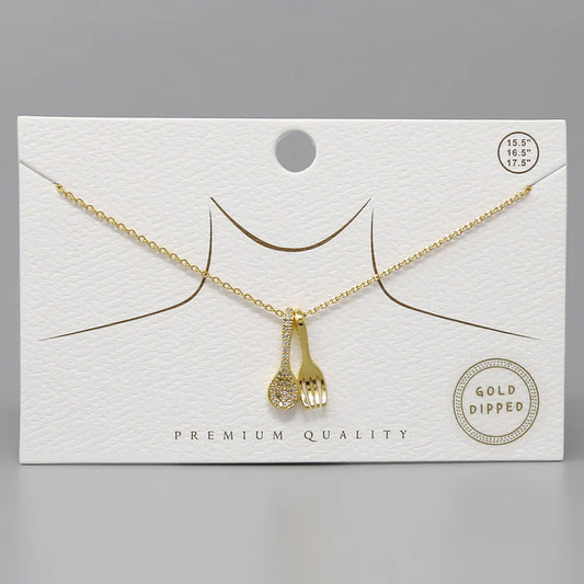 Spoon & Fork Pendant Gold Dipped Necklace