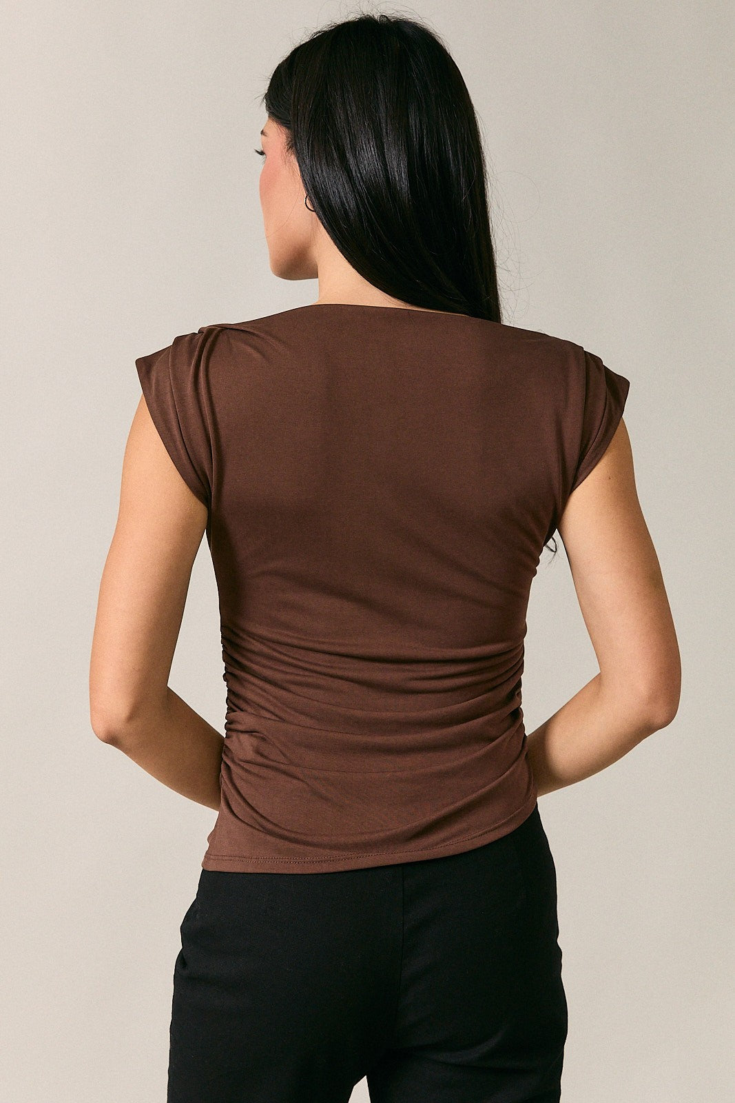 boat neck ruched asymmetric top